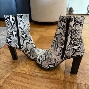 Fashion Nova Black and White Snakeskin Heeled Boots